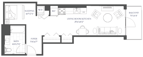 a floor plan of a house with a bedroom and a living room